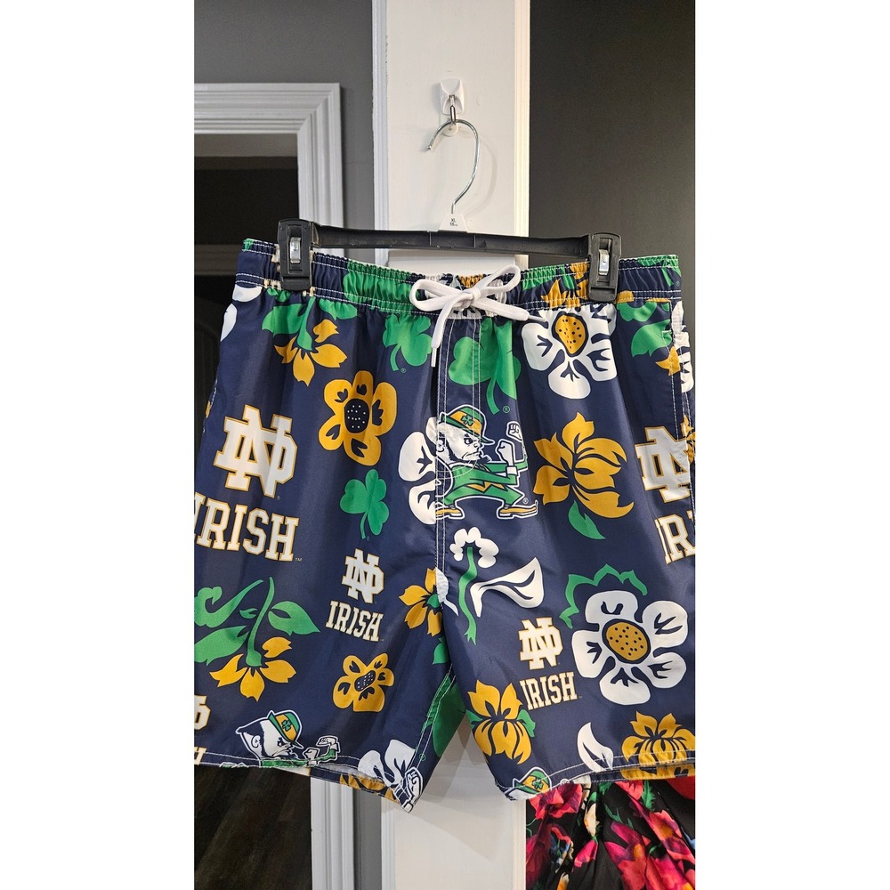 Blokecore Wes and Willy Notre Dame Fighting Irish Navy Floral Swim Trunks Men XL